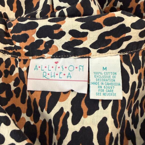 Allison Rhea 100% Cotton Pajama Set Leopard Print Button Top Pants | Medium - Picture 3 of 13